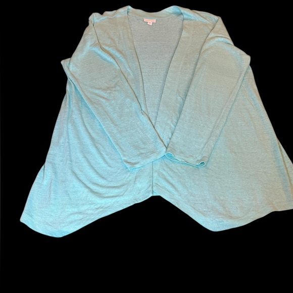 Love Linen JJill Caribbean Blue Open Front Linen Cardigan, size Large - Picture 2 of 9